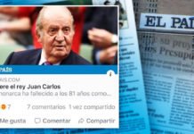 Una nueva mentira, ‘El País’ anuncia la muerte del Rey Juan Carlos a las 15.30
