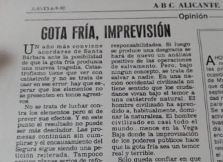 La prensa seria alicantina ya opinaba en 1990: «Gota fría, imprevisión»