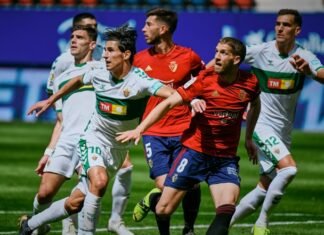 El Elche cae derrotado en Pamplona frente al Osasuna y empeora su situación en la clasificación para lograr la permanencia