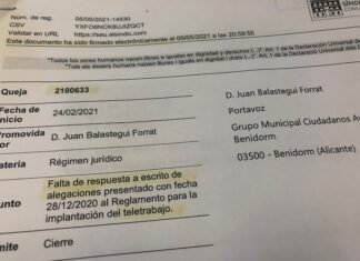Ciudadanos denuncia sigue sin contestación a las alegaciones presentadas en 2020 al Reglamento de Teletrabajo en Benidorm