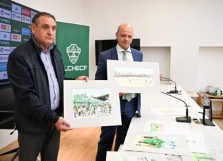 El Elche recibe en acuarela dieciséis momentos de su centenaria historia de manos del artista Antonio Ródenas