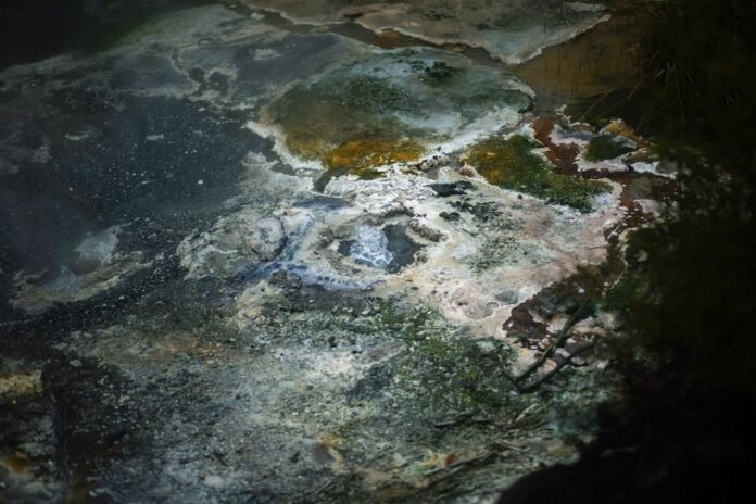 A close up of a rock with a lot of paint on it