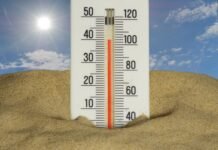 El paradójico dilema del clima mediterráneo: cuando la abundante vegetación aumenta el riesgo de incendios forestales The thermometer shows a very hot temperature.