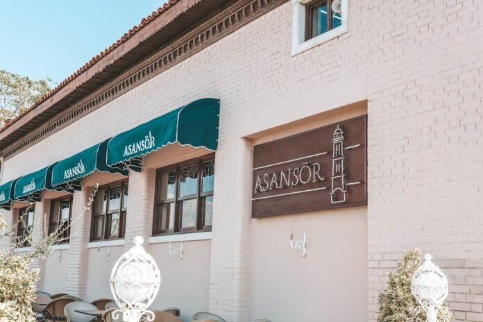 a building with a sign on it