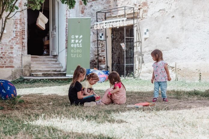 a group of children playing outside