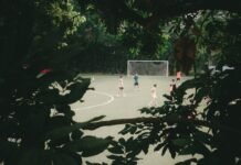 Goal! 92: El Videojuego de Fútbol que Definió una Era Dorada de los Recreativos People playing soccer on a field framed by green leaves.