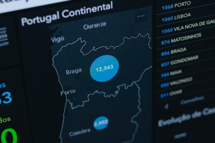 a computer screen showing a map of portugal