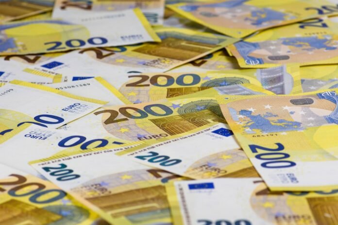 A pile of twenty euros bills