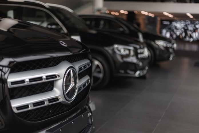 a row of cars parked in a parking garage