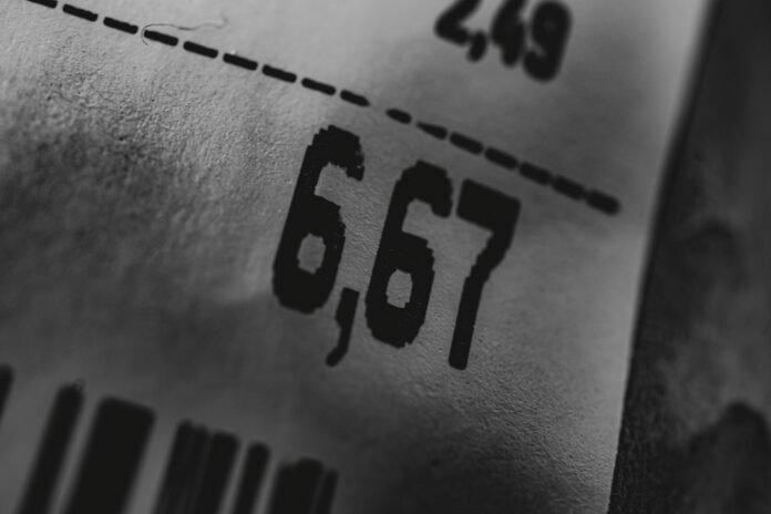 a black and white photo of a price label