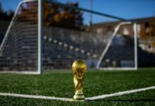 Copa del Rey: La Batalla de los Pequeños Comienza Mientras los Grandes Esperan su Turno A gold trophy on a green soccer field in front of a goal