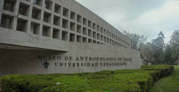 image_1791604835127 The Museo de Antropología de Xalapa building with a grid facade and manicured hedges